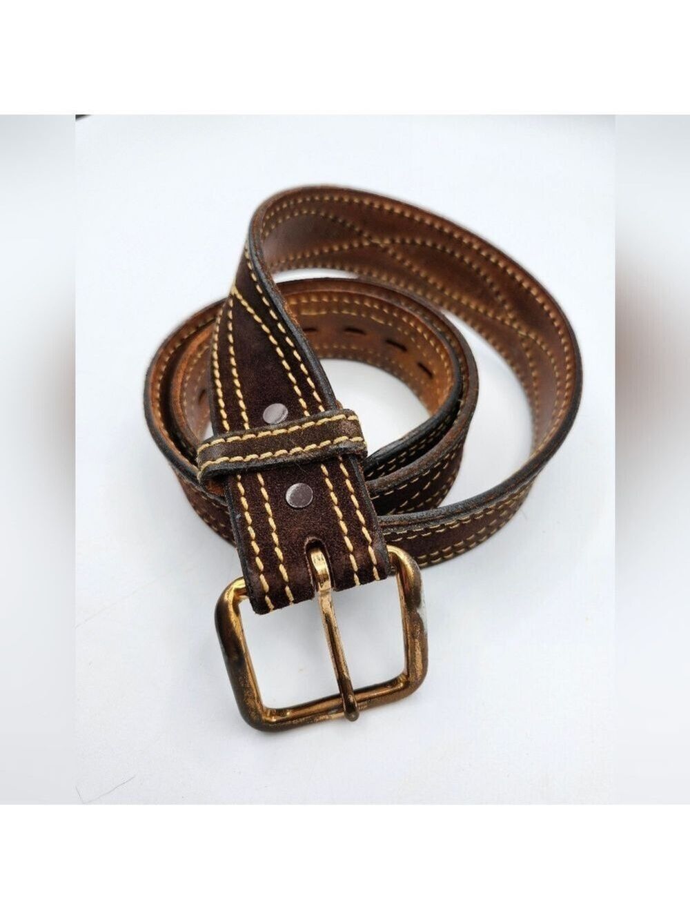 Vintage Brown Leather Belt With Stiching